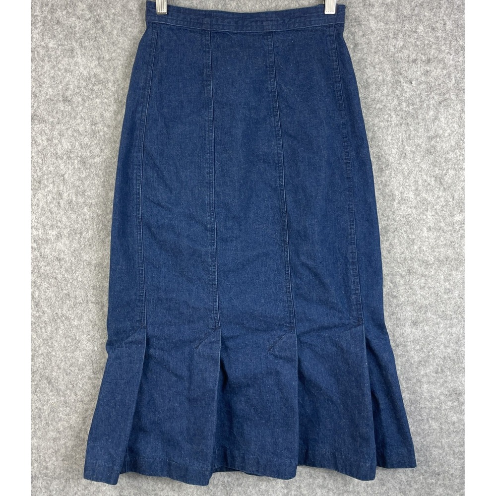 Vintage Cherokee Denim Skirt Womens 3 Midi Mermaid Pleated Rodeo Western 80s